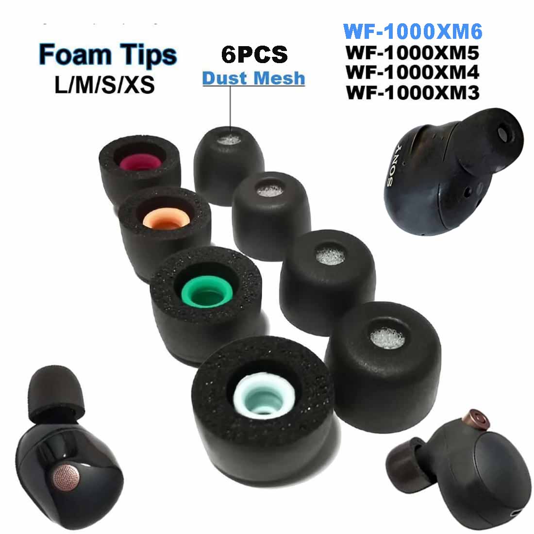 Earphone Foam Tip - 6 adet hafızalı köpük kulak ipuçları